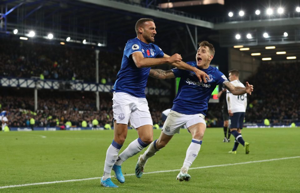 Turksih striker Cenk Tosun celebrates his leveller during a dramatic second half