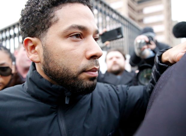 Jussie Smollett leaves jail after posting bond on February 21, 2019 in Chicago, after being accused of making up the attack to raise his profile