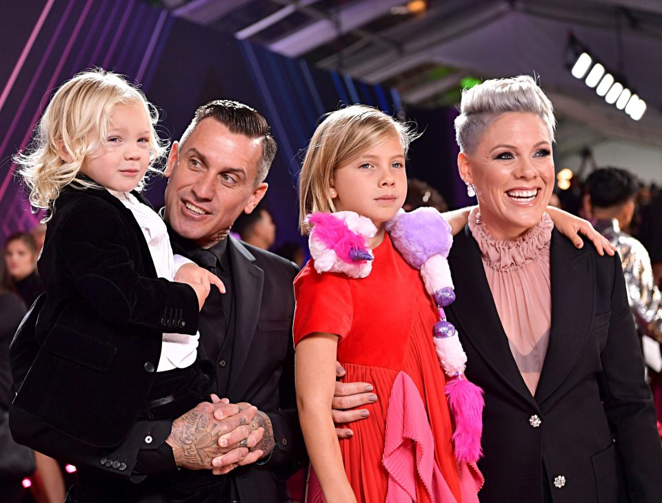  Pink with her kids Jameson and Willow, alongside husband Carey