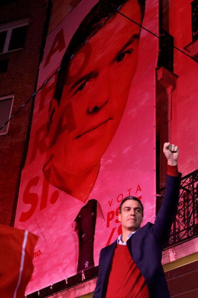  Hard task: acting Prime Minister, Pedro Sanchez, acknowledges supporters, but he has some tough talks ahead
