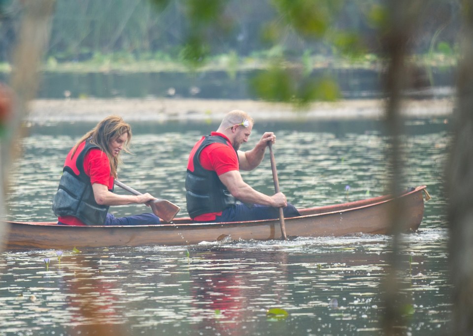  Caitlyn and James paired up for the canoe challenge and James wore a flower tucked behind his ear