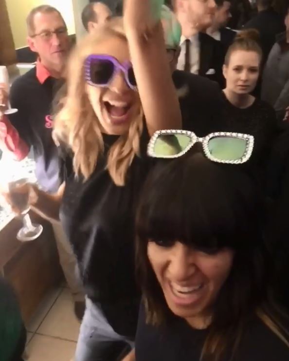  Tess Daly and Claudia Winkleman acting as the life of the party