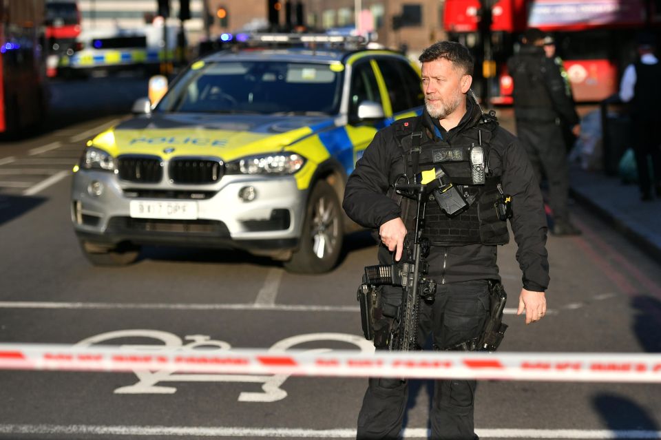 An armed cop can be seen at the bridge