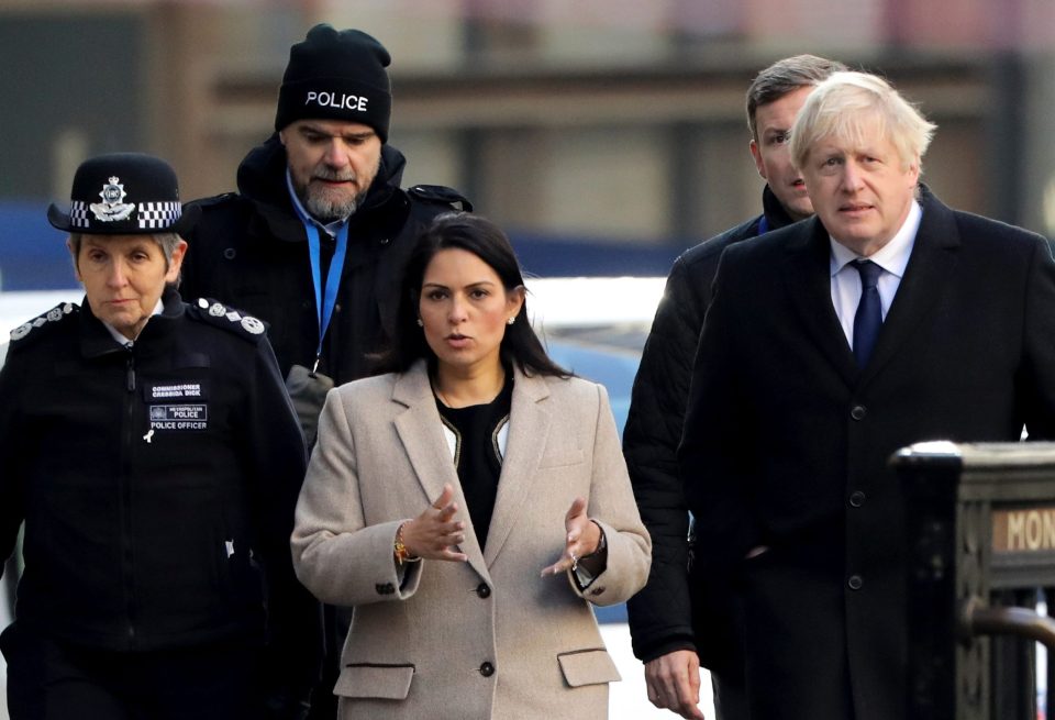  Met Police Commissioner Cressida Dick, Priti Patel and Boris Johnson at London Bridge