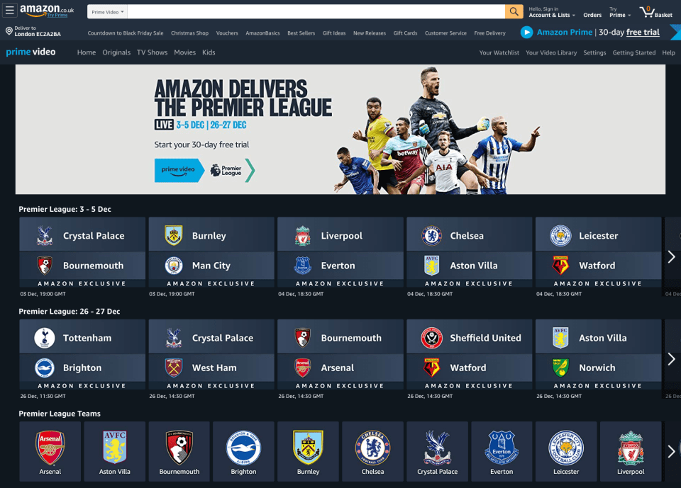 Viewers will be able to watch Premier League matches on Amazon Prime this month