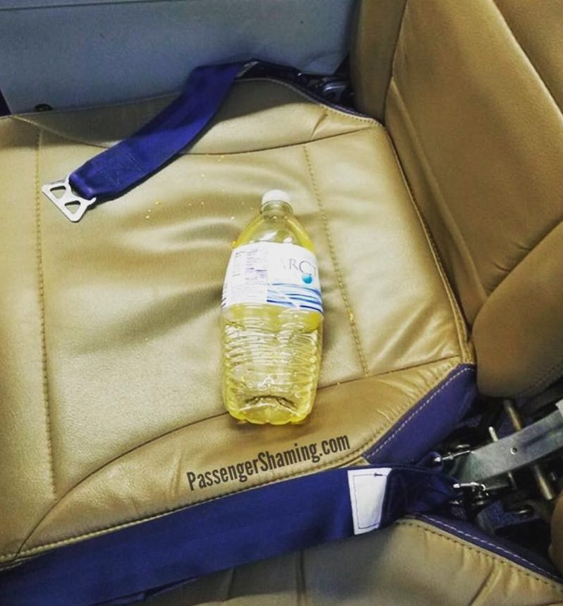 One person left a bottle of pee on their seat