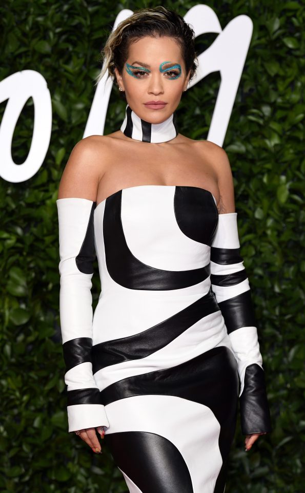 Rita looked sensational at the A-list awards bash in a black and white gown