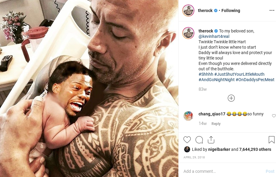 Dwayne jokingly called Kevin his 'beloved son'