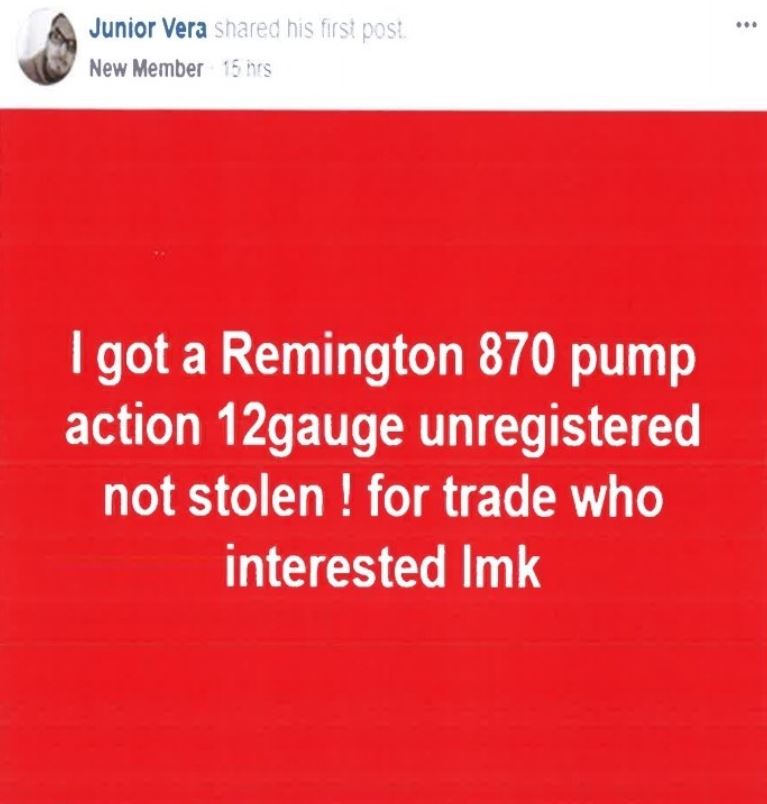 Facebook users are banned from privately selling guns or advertising them for sale