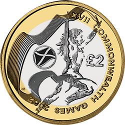  The Scottish version of the coin has the flag of Saint Andrew to the left of the flag bearer