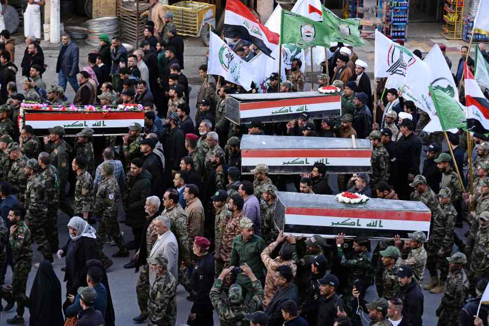 They marched on the embassy after funerals for some of those killed in US air strikes on Sunday