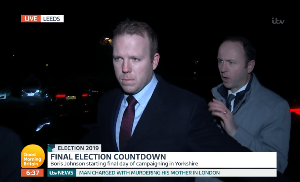  The PM's aide Rob Oxley appeared to be feeling the strain of the election - seen with GMB reporter here