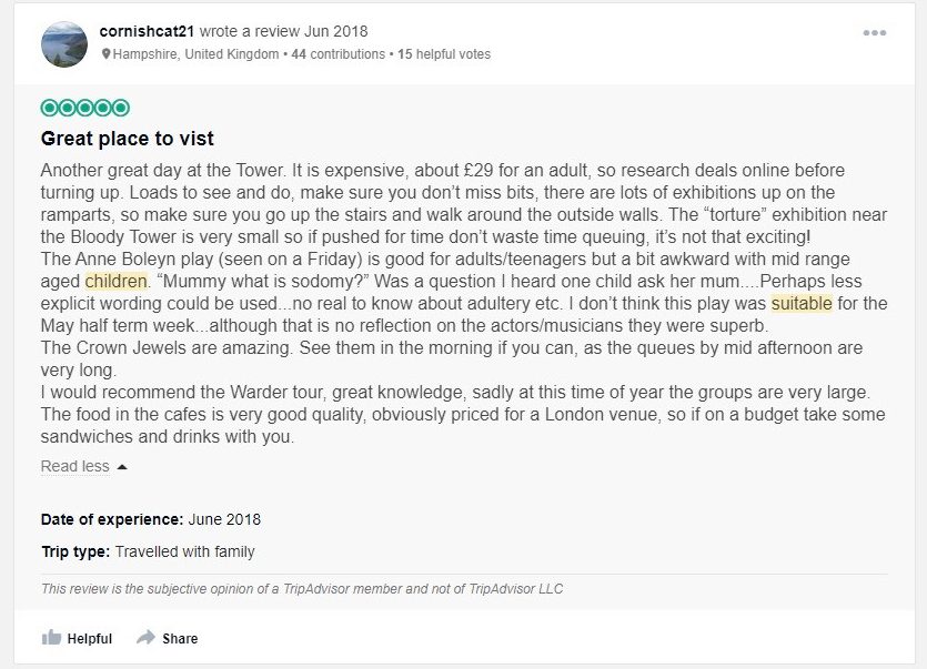  Among the reviews posted on the website TripAdvisor are gripes that the content of the Tower was too adult