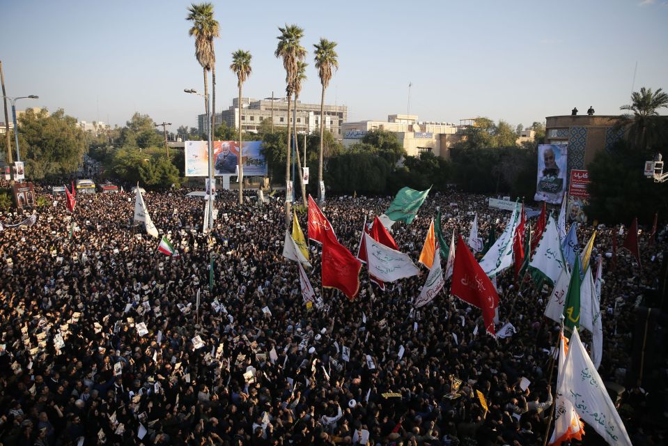 Following the massive funeral marches in Iraq, his body was then flown to the city of Ahvaz in southwest Iran