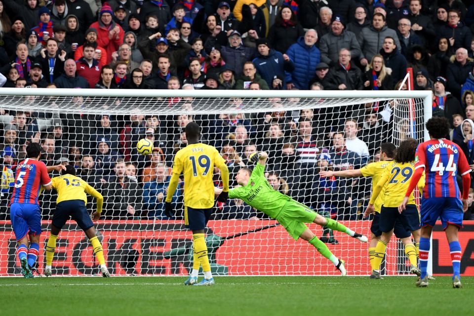 His effort deflected off David Luiz and looped over Bernd Leno