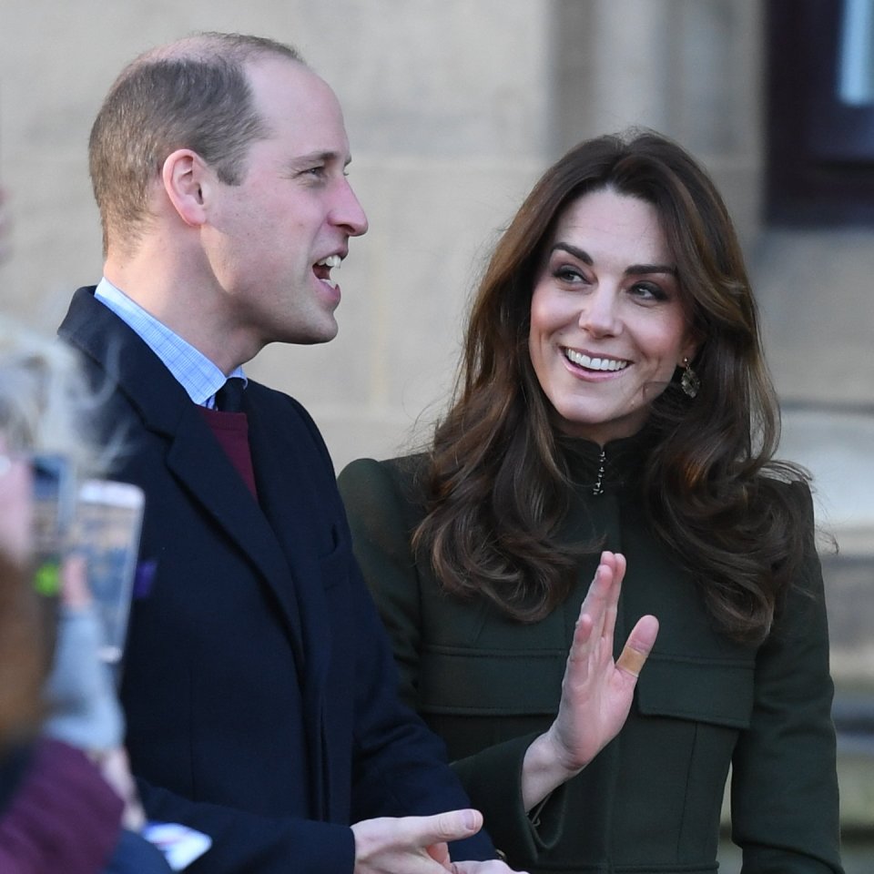 Kate smiles at William as they arrive at Bradford