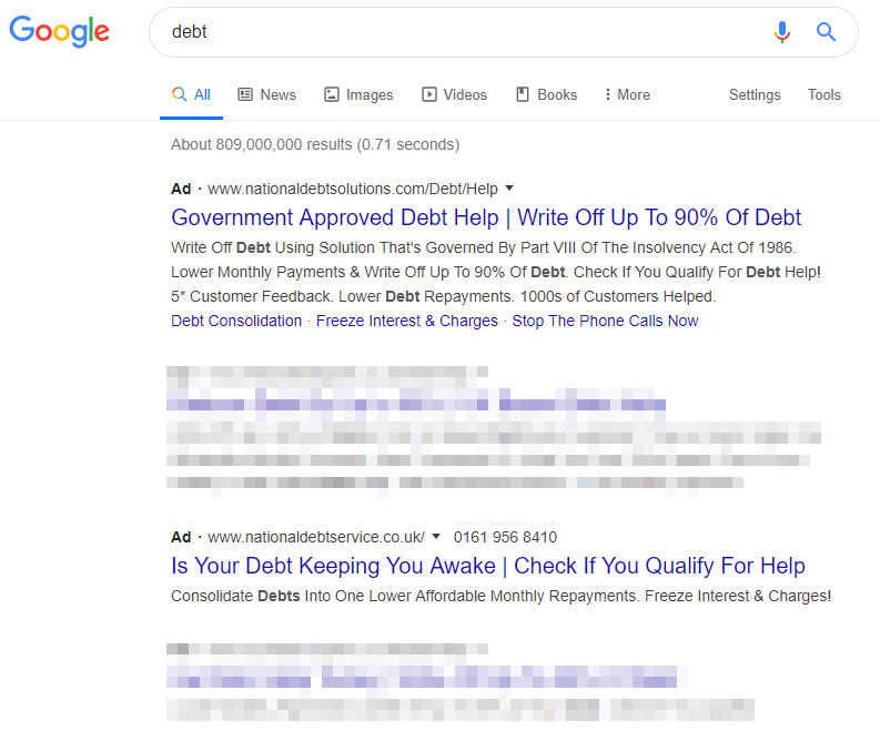  Some of the links on Google from paid-for firms can easily be confused with charities that give free help