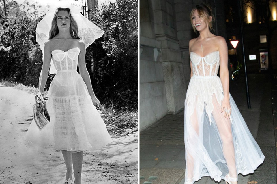  Abbey’s revealing dress seemed aptly chosen for a Naked Heart charity dinner in October last year - it was almost an exact replica of Brigitte’s daring look in her 1956 film And God Created Woman