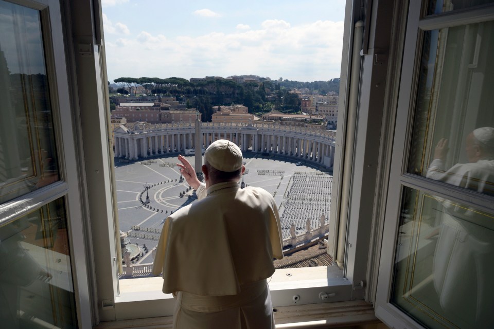 Pope Francis defied the lockdown in the country to deliver his noon address from inside the Apostolic Library at the Vatican.