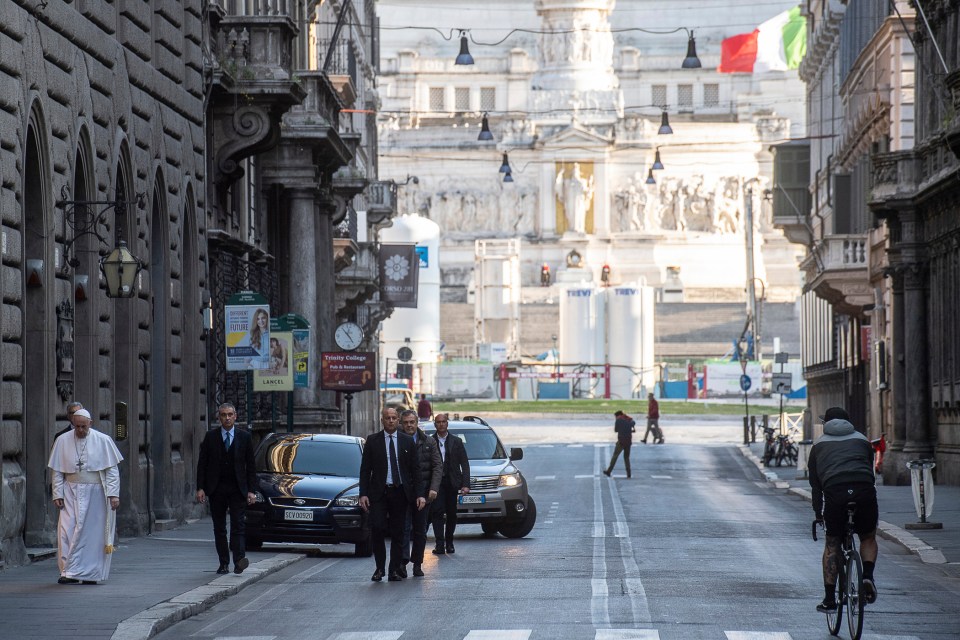 The pope left the Vatican to visit the Basilica of Santa Maria Maggiore and St Marcello al Corso churches in the capital