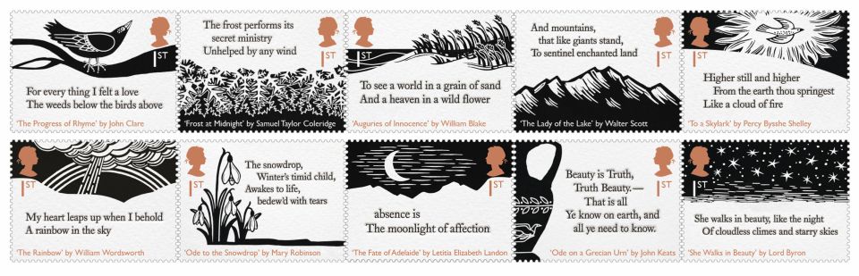  The set of ten new stamps will celebrate other romantic poets too