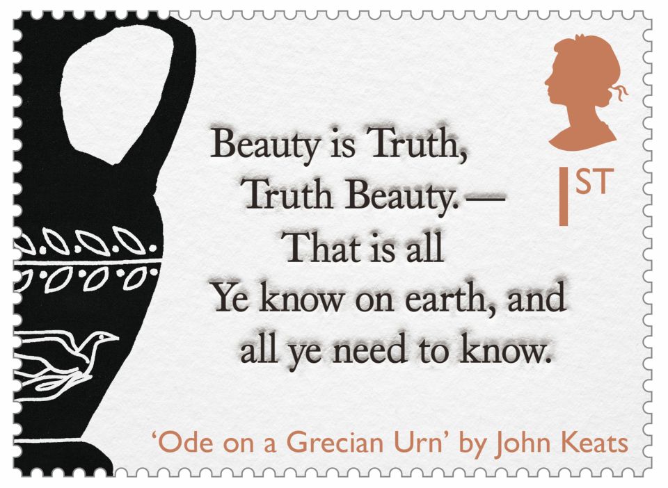  John Keats' 'Ode on a Grecian Urn' is shown on one of the stamps