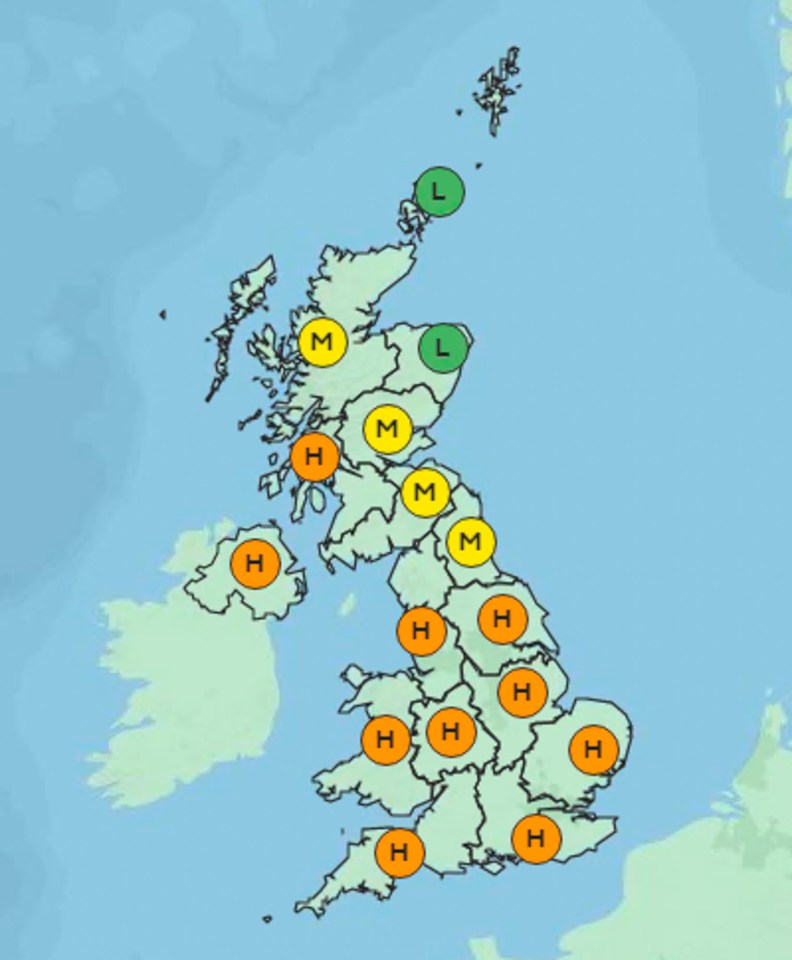  The Met Office has forecast high pollen counts throughout this week for most parts of the UK