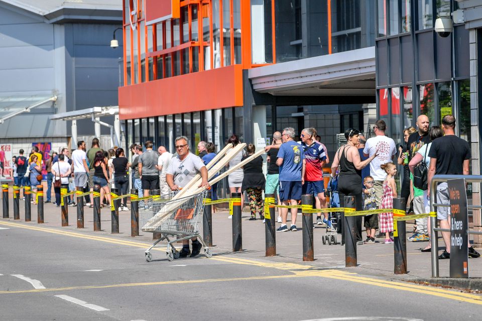  Long queues were seen outside a B&Q in Bristol as some of the DIY stores reopened