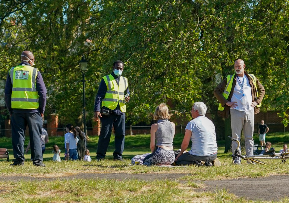  Council workers patrol Clapham Common in South London