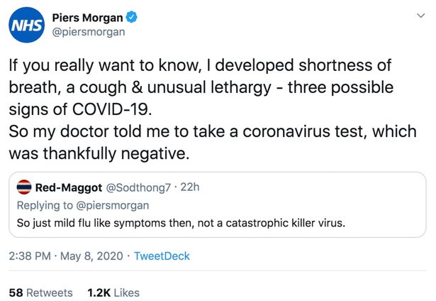  He told a Twitter user what symptoms he'd had
