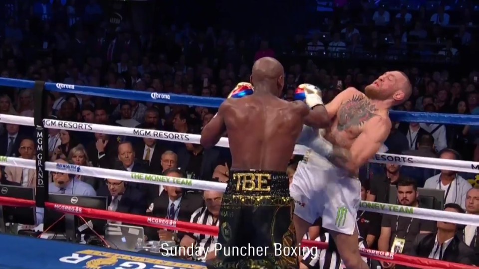  Mayweather lands a right hand on McGregor