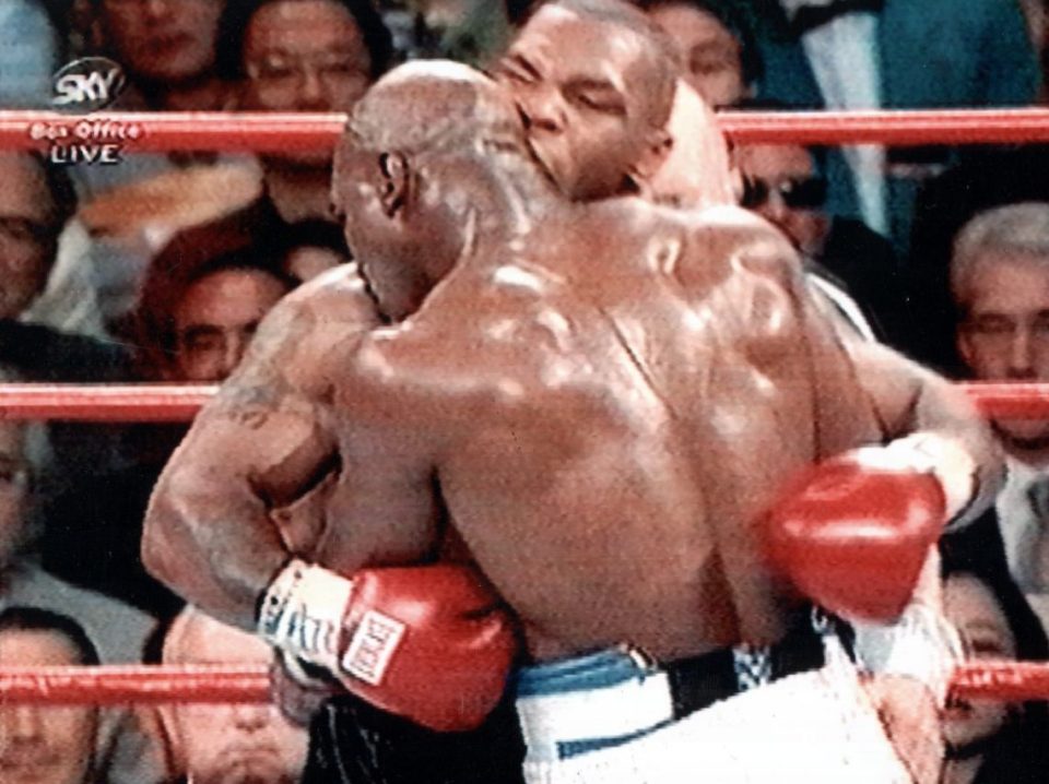  Tyson, 53, was disqualified in 1997 for biting a chunk off Holyfield's ear off