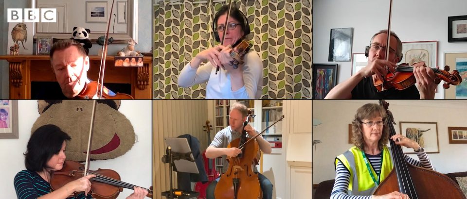  The comedy clip features the BBC concert orchestra playing the show's theme tune