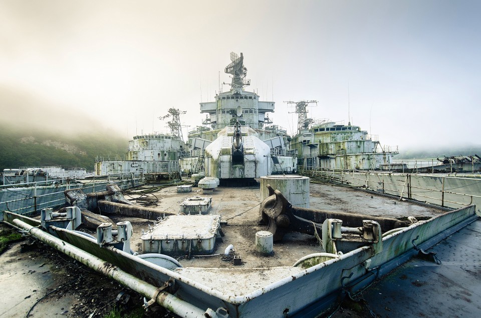  Three retired warships are seen anchored alongside each other