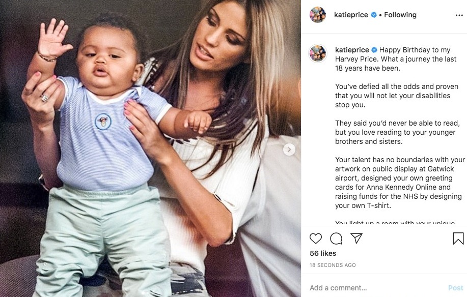  Katie paid an emotional tribute to Harvey for his birthday toay