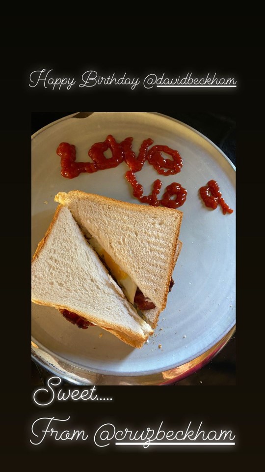  Victoria's birthday sarnie for her husband with special message in tomato sauce