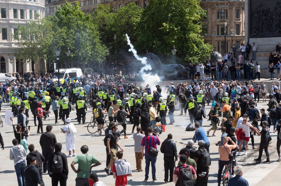 Far-Right supporters attack Black Lives Matter protesters in Trafalgar Square, London, on Saturday