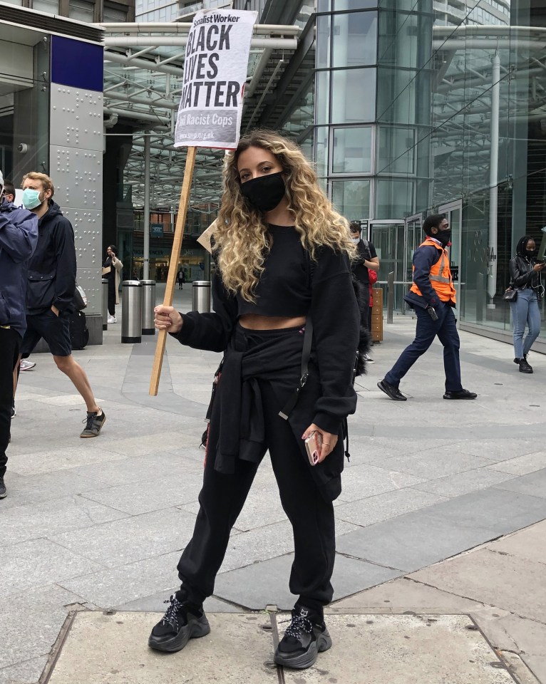 Jade Thirlwall at Saturday's BLM protest with a similar sign