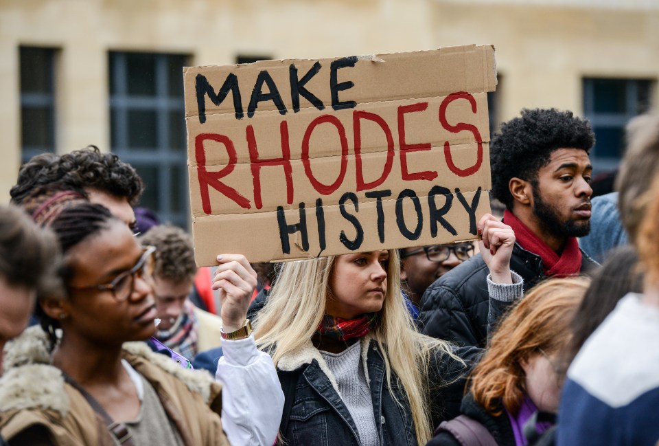 Protesters in Oxford campaign to pull down the statue of Cecil Rhodes