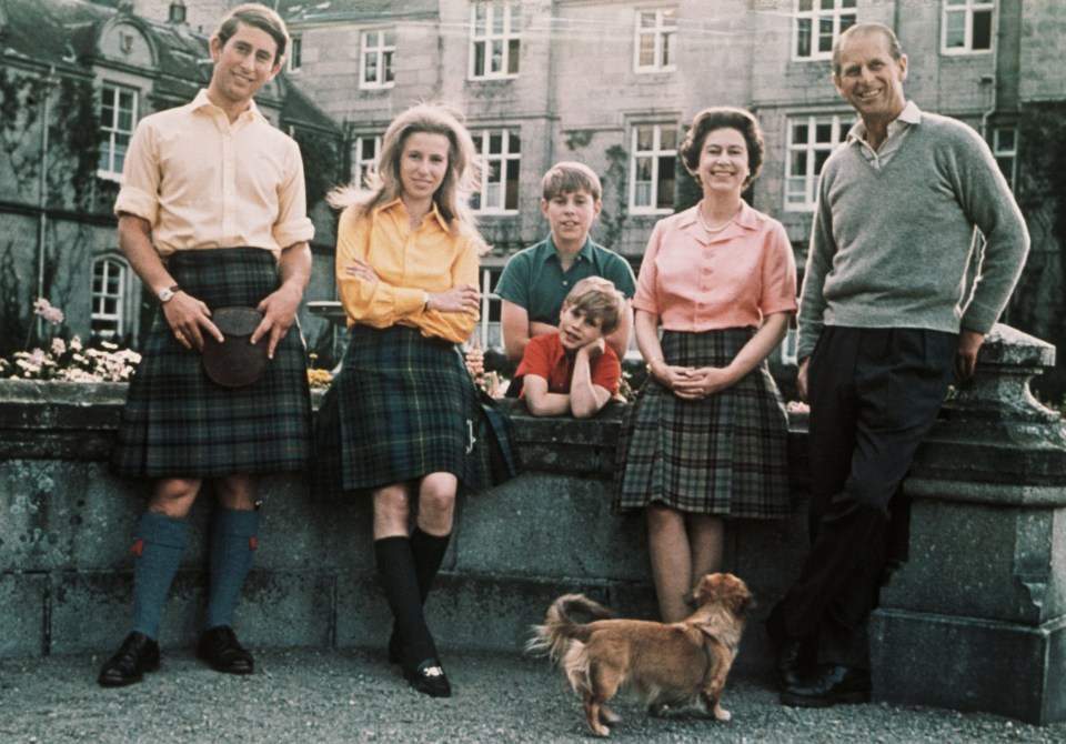 Prince Charles, Princess Anne, Prince Edward, Prince Andrew and Prince Phillip at Balmoral