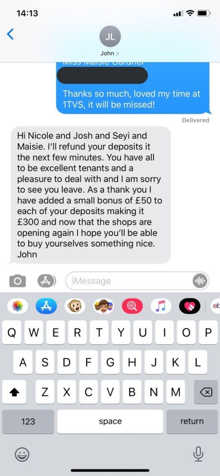  Maisie Gardner, 22, shared her text exchange with John on Twitter