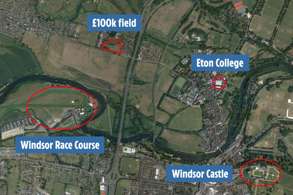 The red outline shows the five-acre paddock nestled in between the exclusive boys' boarding school
