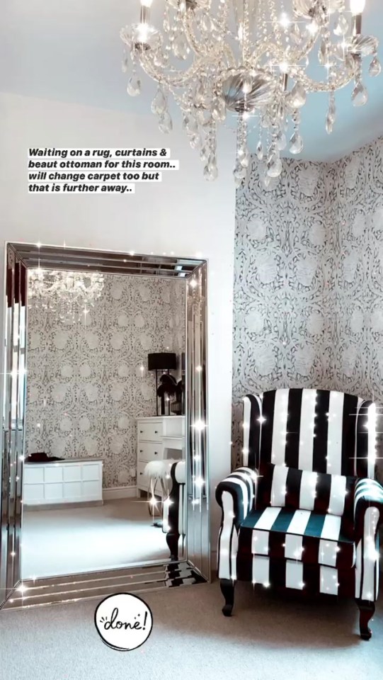  The Love Island star took to her Instagram page to document the pad, filled with huge chandelier lighting