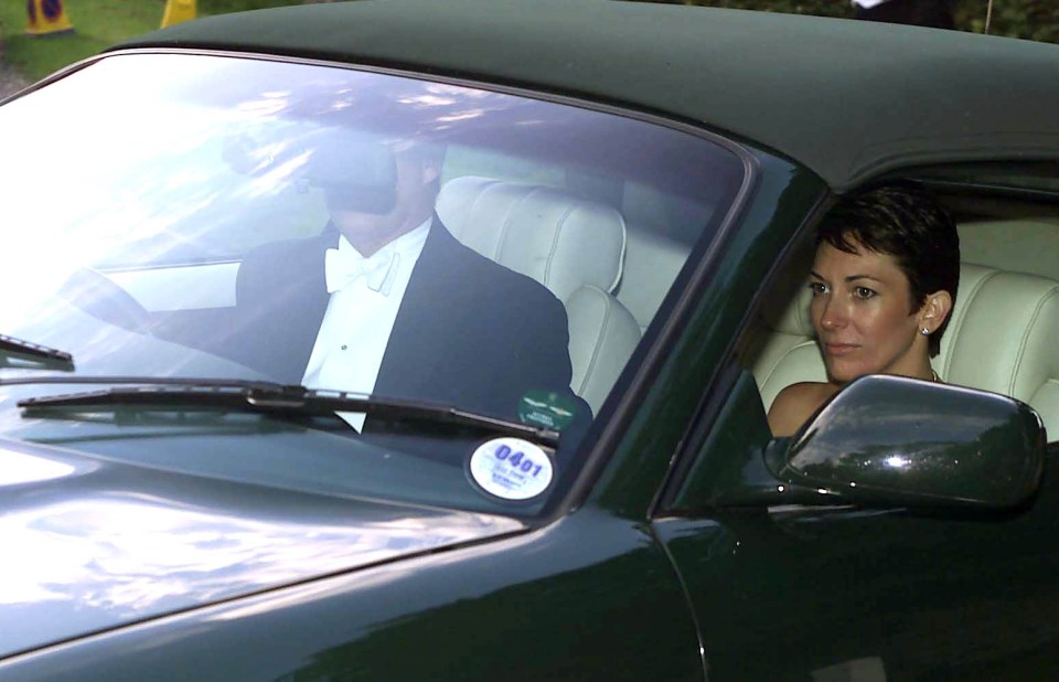 Ghislaine Maxwell, with the Duke of York, leaves the wedding of a former girlfriend of the Duke, Aurelia Cecil