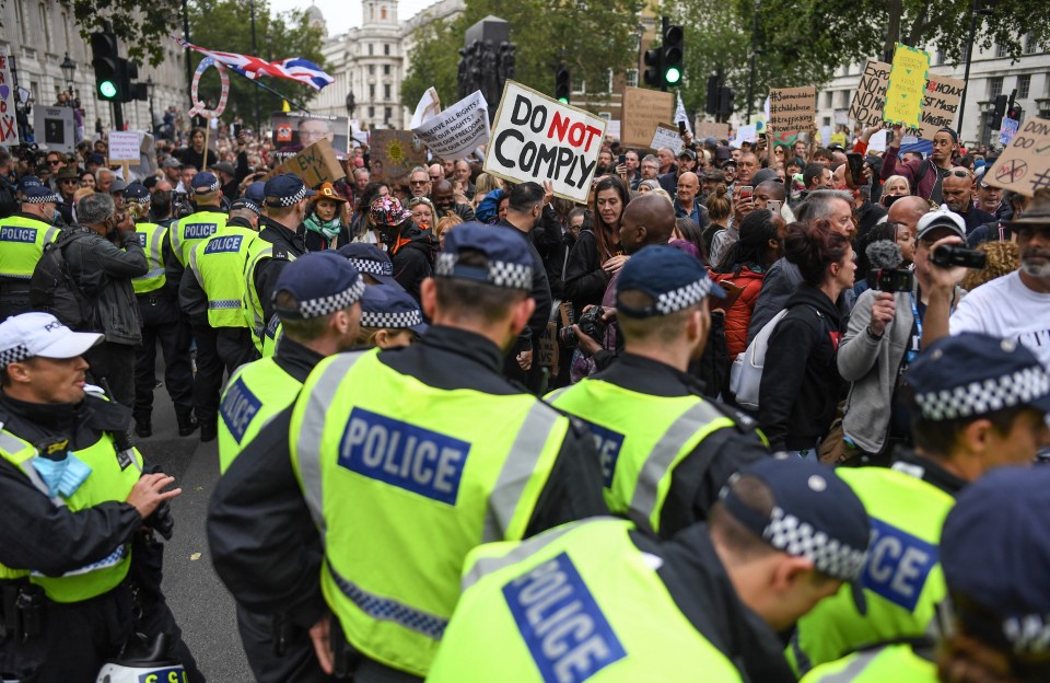 There was a high profile police presence at the demonstration