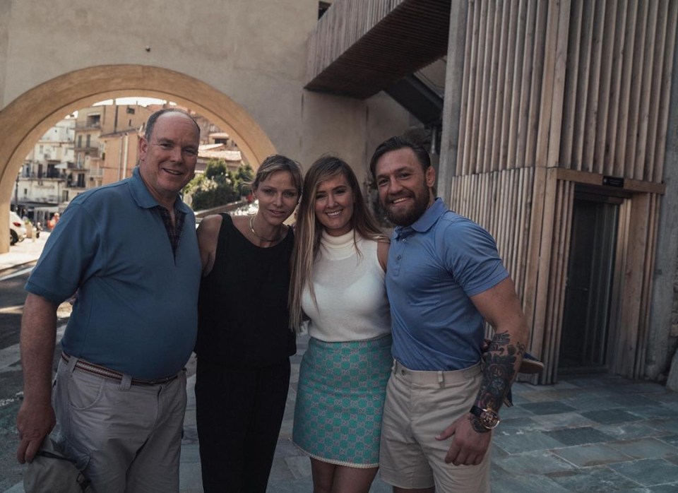 The UFC superstar became pals with the royal, second left, as he zoomed around off the coast of Monte Carlo last month
