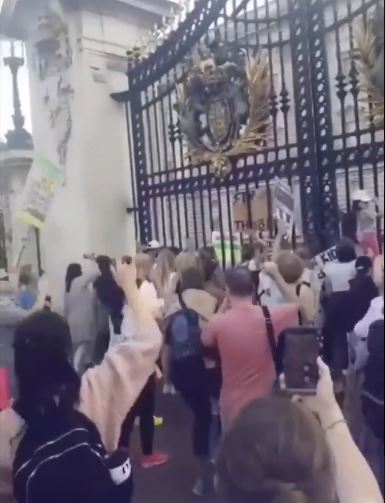  The crowd chanted 'paedophile' while they stood outside the palace gates