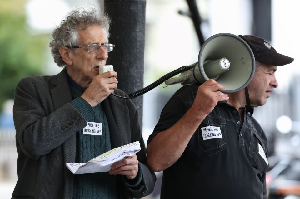Piers Corbyn addresses the crowd in Trafalgar Square