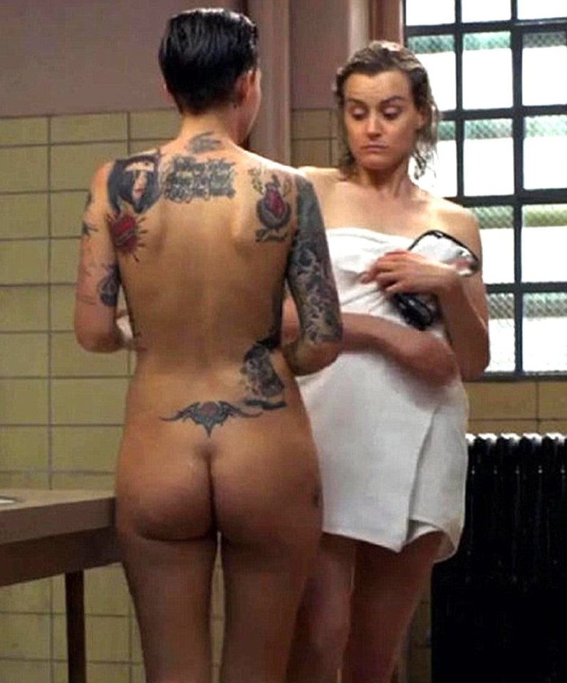 A plethora of TV shower scenes have been getting Brits excited. Above, Orange Is the New Black characters Piper Chapman (Taylor Schiliing) and Stella Carlin (Ruby Rose) are seen in the prison bathroom