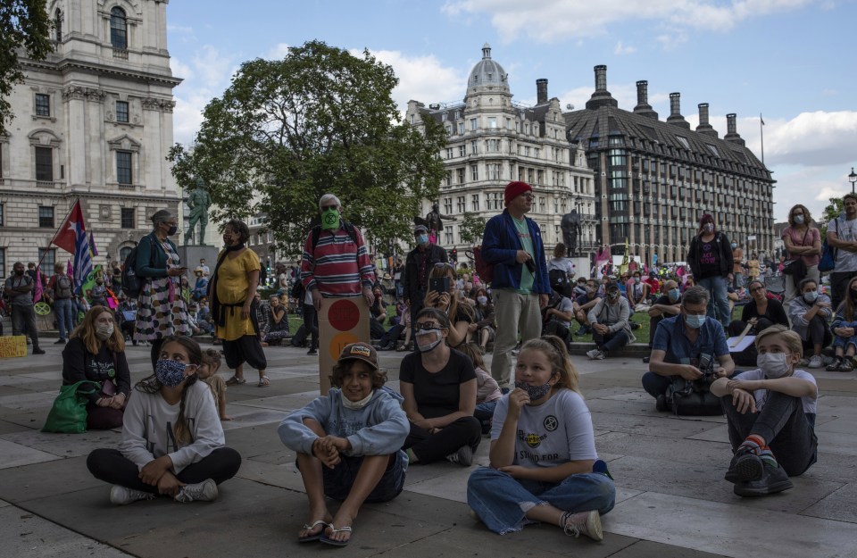 Protesters are seen in London this week